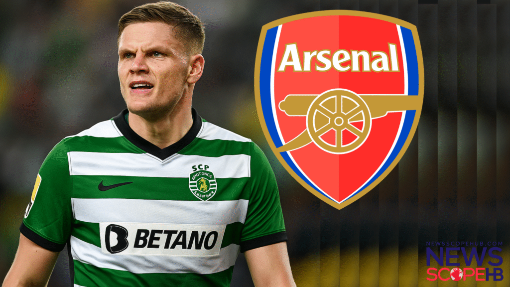 Victor Gyökeres in Sporting CP jersey, eyed by Arsenal for summer transfer